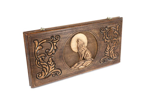 Plateau Backgammon Loup en Bois de Hêtre