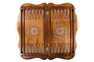 Plateau de Backgammon avec Paysage Naturel Pions Blancs