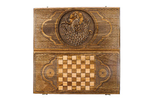 Plateau de Backgammon avec Paon Damier
