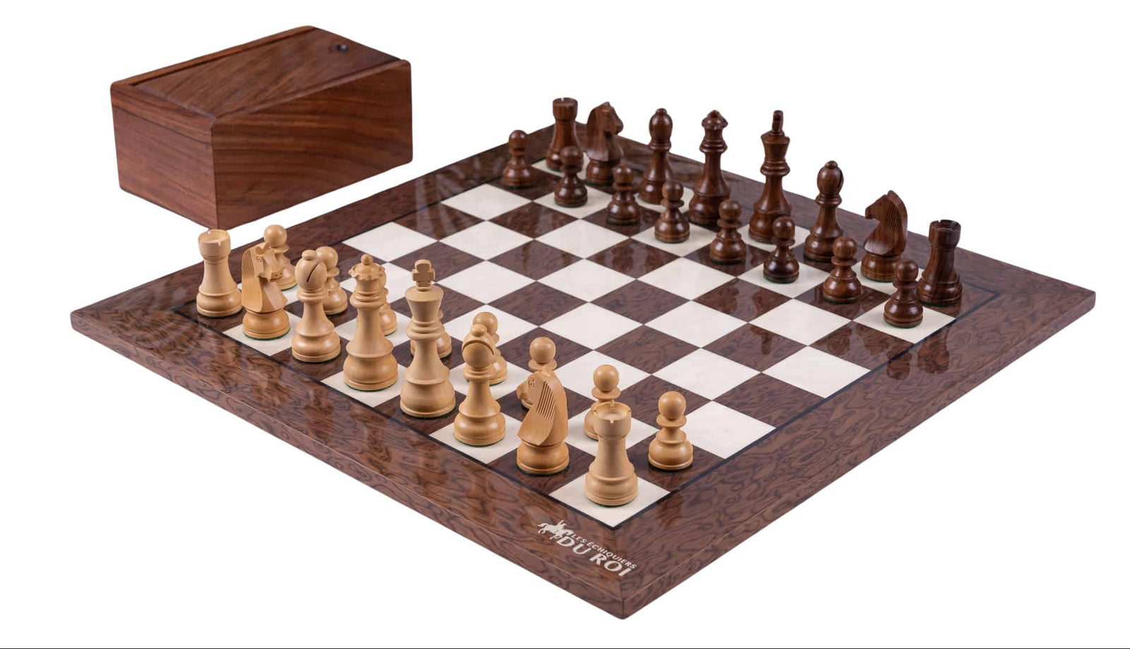 Jeu d'Échecs Monarchique <br>en Loupe de Frêne (Haute Brillance)