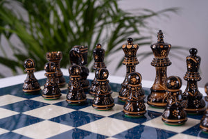 Jeu d'Échecs Bleu Roi <br>en Bois de Frêne