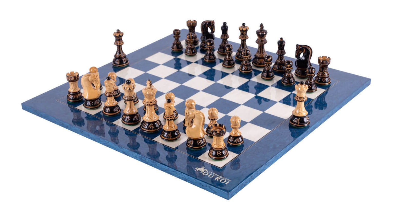 Jeu d'échecs bleu roi en bois de frêne