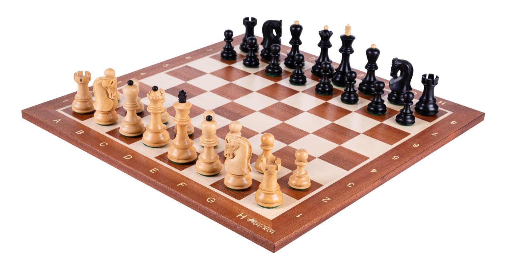 Jeu d'Échecs Étendard <br>en Bois d'Acajou et Buis