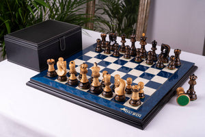 Jeu d'Échecs Bleu Impérial <br>en Loupe de Frêne