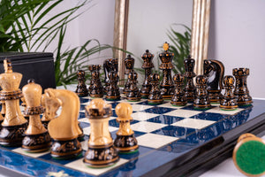 Jeu d'Échecs Bleu Impérial <br>en Loupe de Frêne