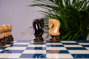 Jeu d'Échecs Bleu Impérial <br>en Loupe de Frêne