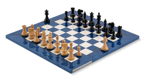 Jeu d’Échecs Azur en Loupe de Frêne et Buis — vue générale