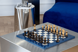 Jeu d'Échecs Bleu Roi en Loupe de Frêne — vue en intérieur 2