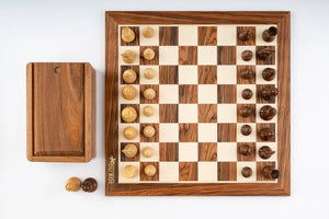 Jeu d'échecs Monument en bois de palissandre — vue du dessus