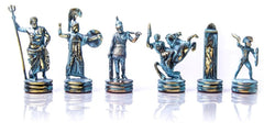 Jeu d'échecs de la mythologie grecque – Laiton et nickel – Échiquier vert Jeu d'échecs de la mythologie grecque – Laiton et nickel – Échiquier vert