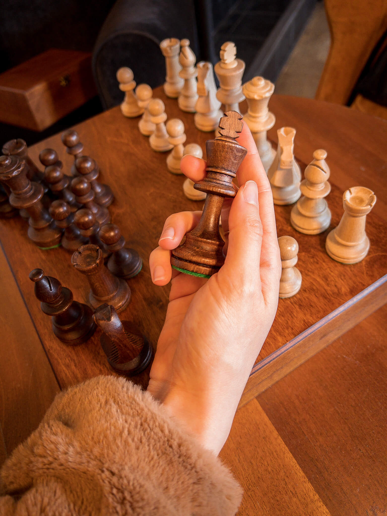 Boite de Rangement pour Jeu d'Echecs Exposition des Pièces