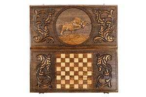 Plateau de Backgammon en Bois Marqueté Ouvert