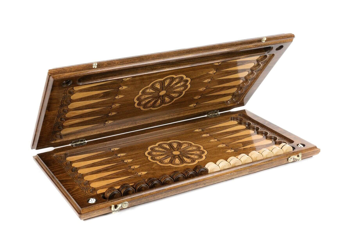 Plateau de Backgammon en Bois Marqueté Pliable