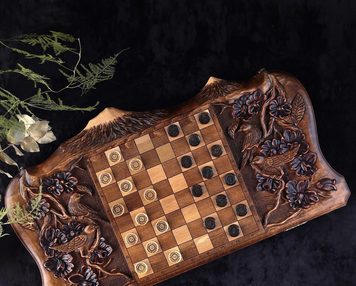 backgammon en bois naturel