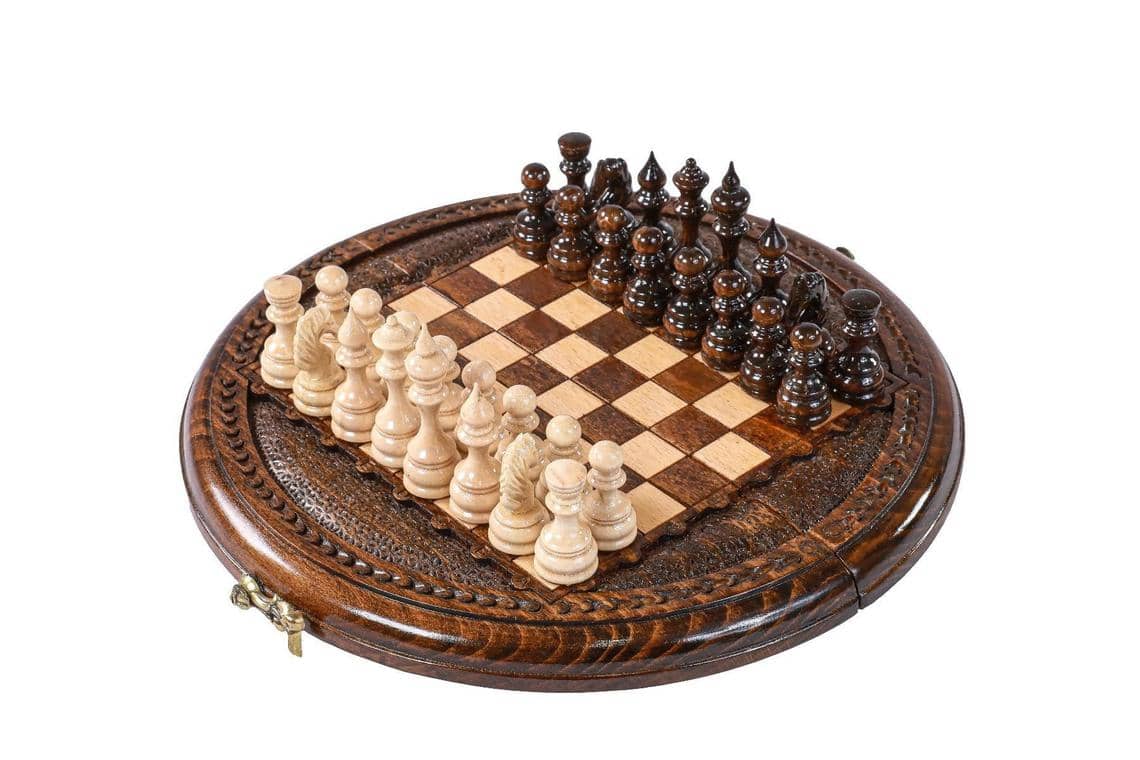 Echiquier Circulaire en Bois de Hêtre et son Jeu d'Echecs