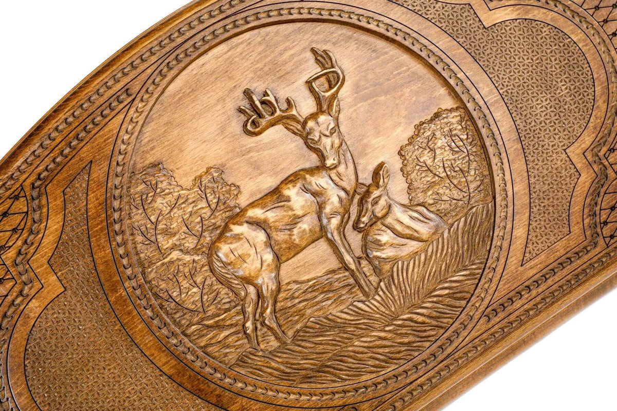 Plateau de Backgammon avec Cerf en Hêtre