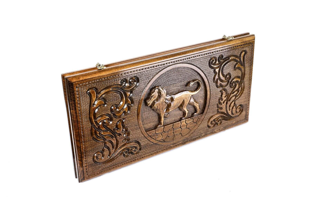 Plateau de Backgammon Lion Oriental en Bois de Hêtre