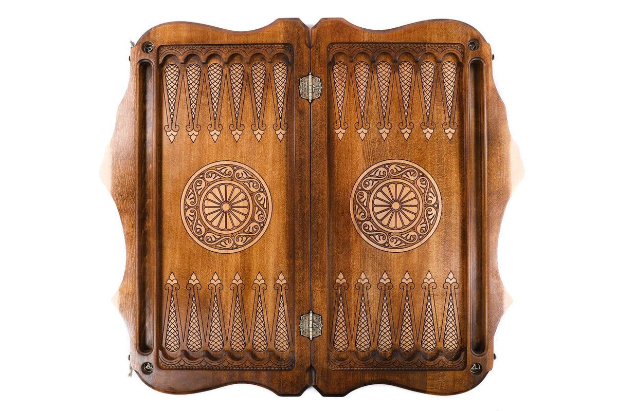 Plateau de Backgammon avec Paysage Naturel Pions Blancs