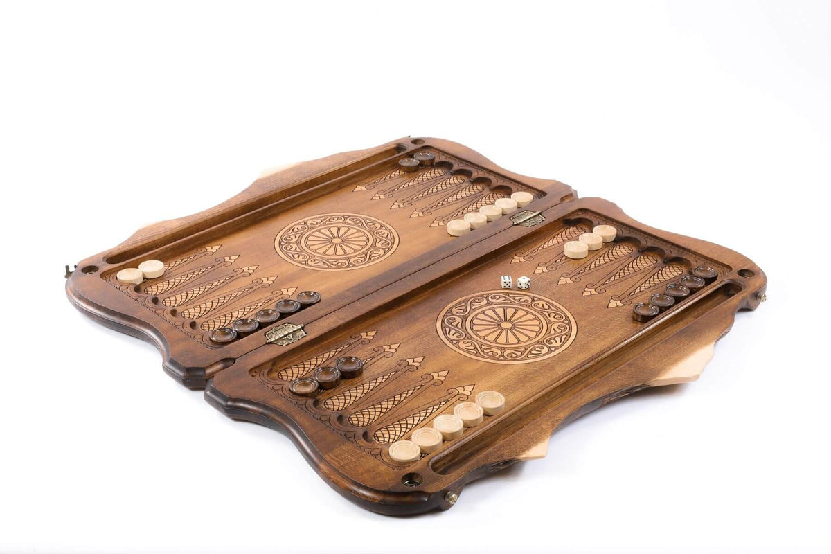 Plateau de Backgammon avec Paysage Naturel Pions Noirs