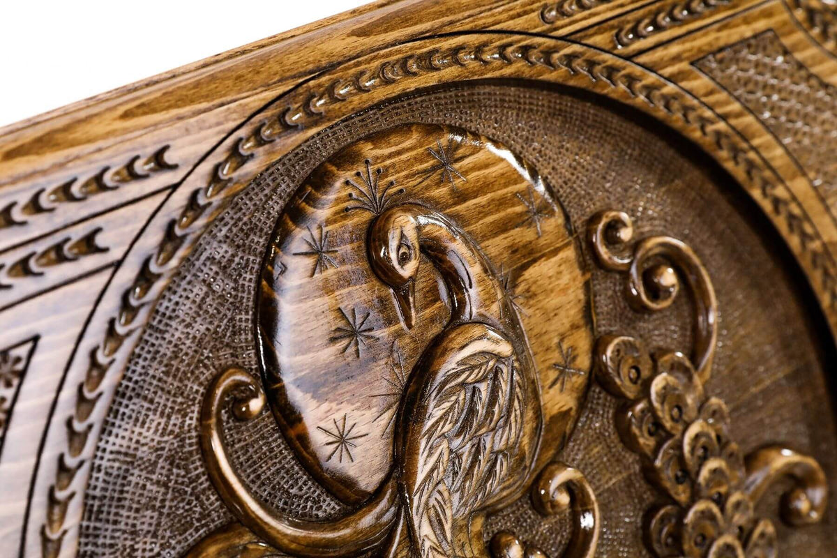 Plateau de Backgammon avec Paon Artistique